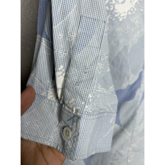 CAROLINA HERRERA Floral Print Three-Quarter Sleeve Blue Button Up Size 10 - Picture 9 of 9